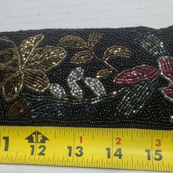 VTG 80s 70s Black Sz S XS Beaded Waist Belt Retro Goth Grunge Floral 3” Regale - Picture 13 of 14